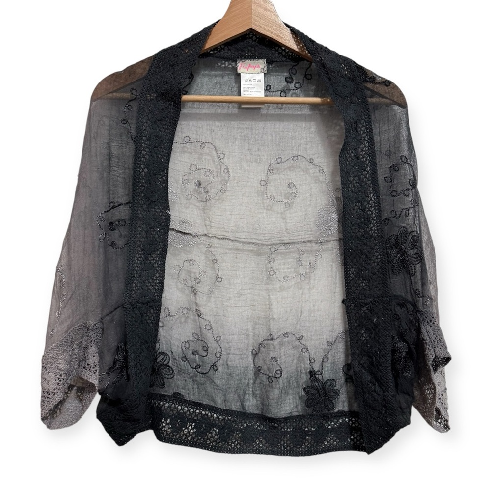 Free People Embroidered Cotton Lace Trim‎ Sheer Bolero Cardigan